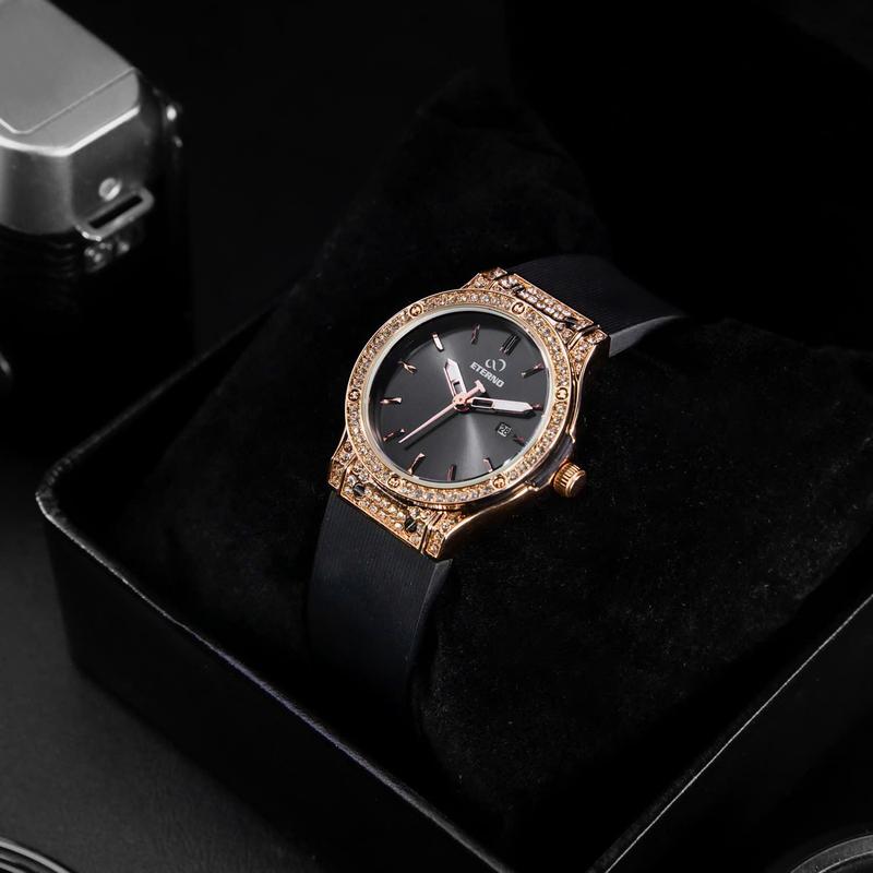 Đồng Hồ Nữ ETERNO E24-E25 dây cao su non cao cấp, viền đính đá sang trọng thu hút