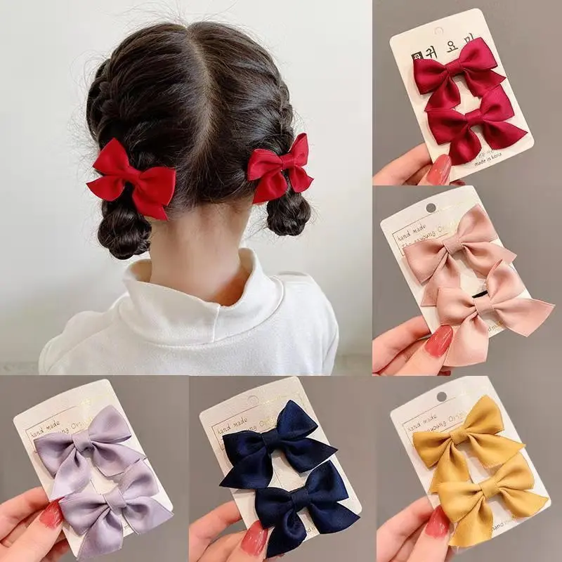 Kẹp Tóc Có Nơ Dễ Thương Cho Trẻ Em, 2 Cái, Kẹp Tóc Ngọt Ngào Cho Bé Gái, Kẹp Tóc Màu Trơn, Kẹp Nơ, Phụ Kiện Tóc Cho Bé