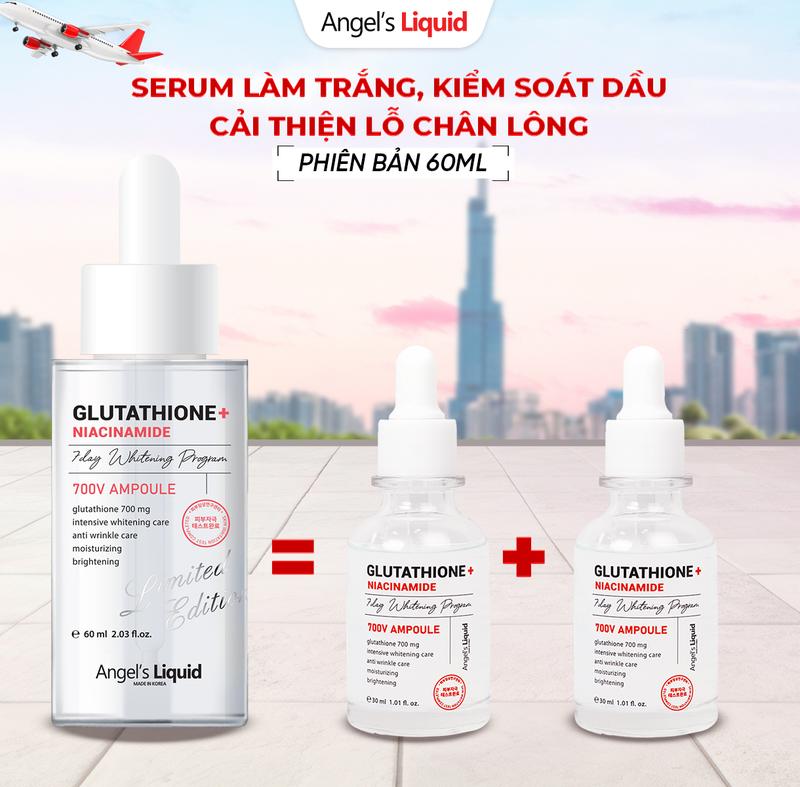   PHIÊN BẢN 60ML  Serum Làm Trắng Cấp Ẩm Cải Thiện Lỗ Chân Lông Angel's Liquid Glutathione 700mg 7Day Whitening Program V-Ampoule 60ml 