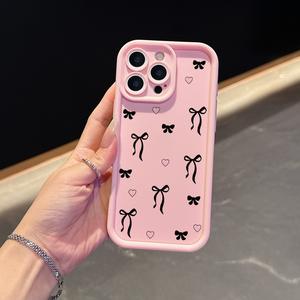 Funda protectora para iPhone con patrón de moño negro, adecuada para iPhone 11Pro/12/13Pro Max/14/15/16Plus/17Air, funda suave