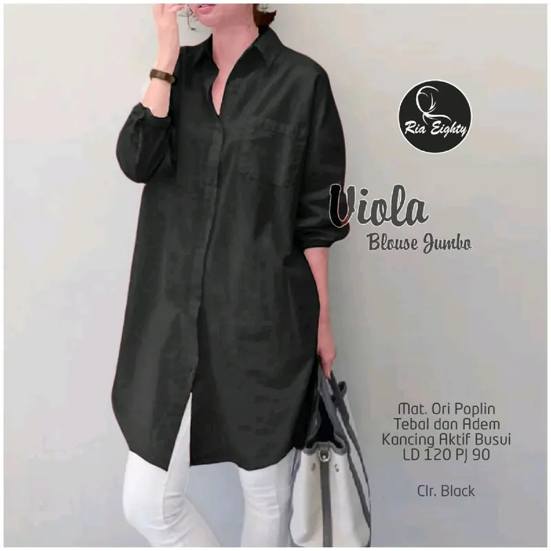 Viola Blouse Jumbo Oversize Atasan Wanita Muslimah Basic Polos Casual Elegant Lengan  Panjang Bahan Poplin Baju Wanita Simple 3