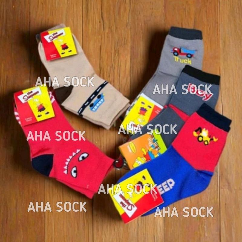 Paket [12 Pasang] Kaos Kaki Cowok Cewek Motif Gambar Dino Mobil Mobilan Karakter Anak Anak 1 - 8 Tahun Bahan Spandex Poliester | Kaus Kaki Fashion Sock Anak Laki Laki Perempuan 4