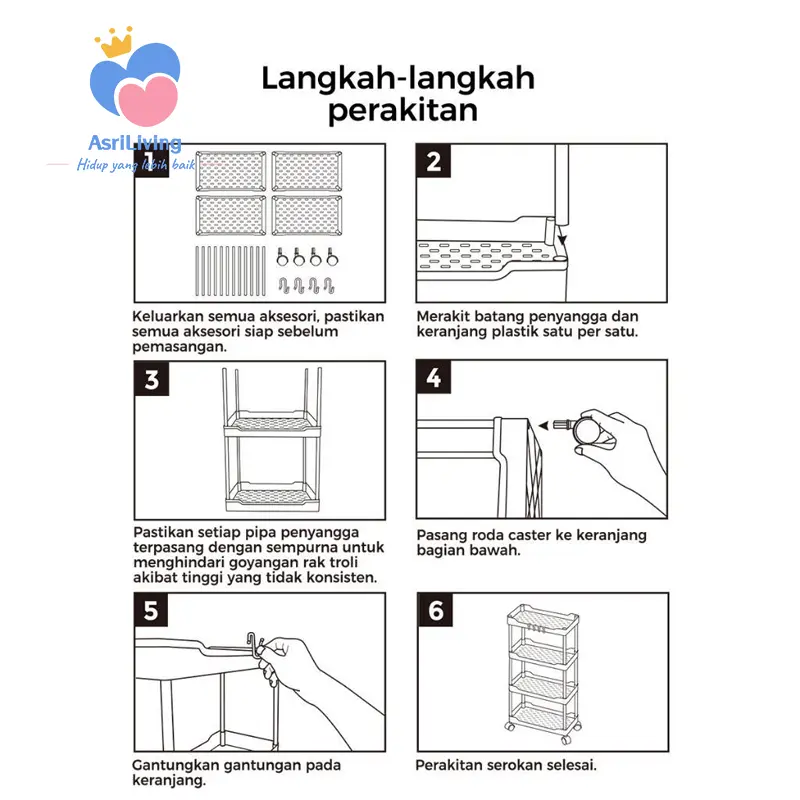 COD Rak Serbaguna Dengan AsriLiving Roda Rak KamarMandi Square Rak Persegi Dapur Plastik 4 Susun 7
