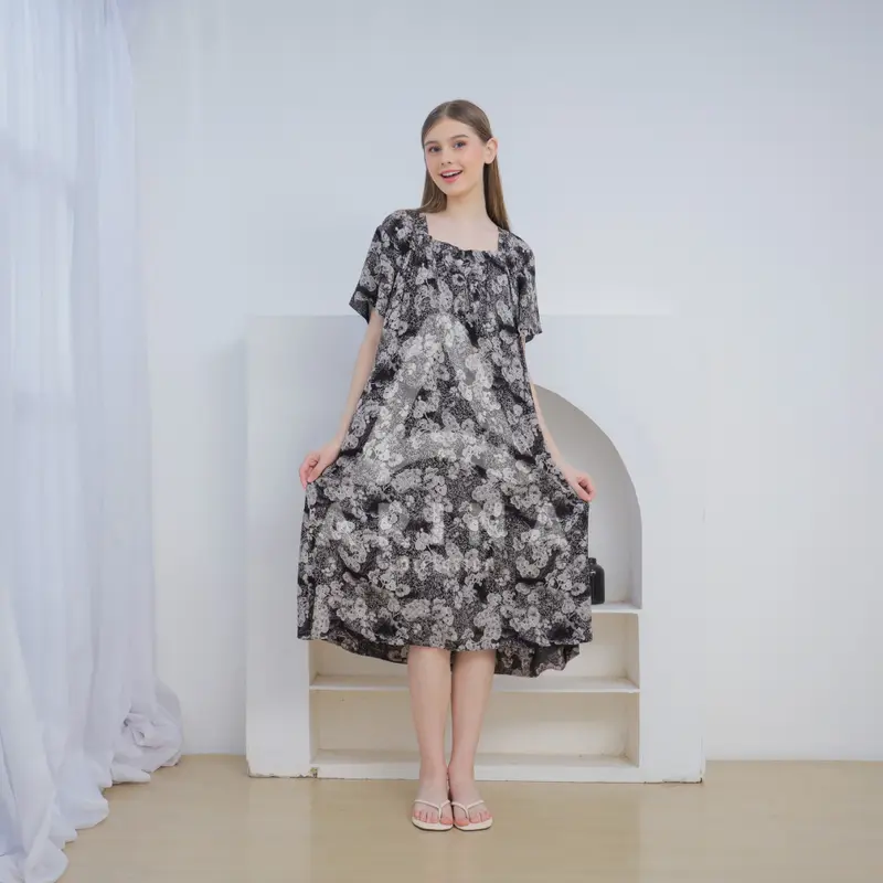 Daster Alina - Daster Wanita Rayon Super Premium Motif Bunga Cantik/Daster Busui Santai Nyaman Motif Kekinian By Devin Collection 0