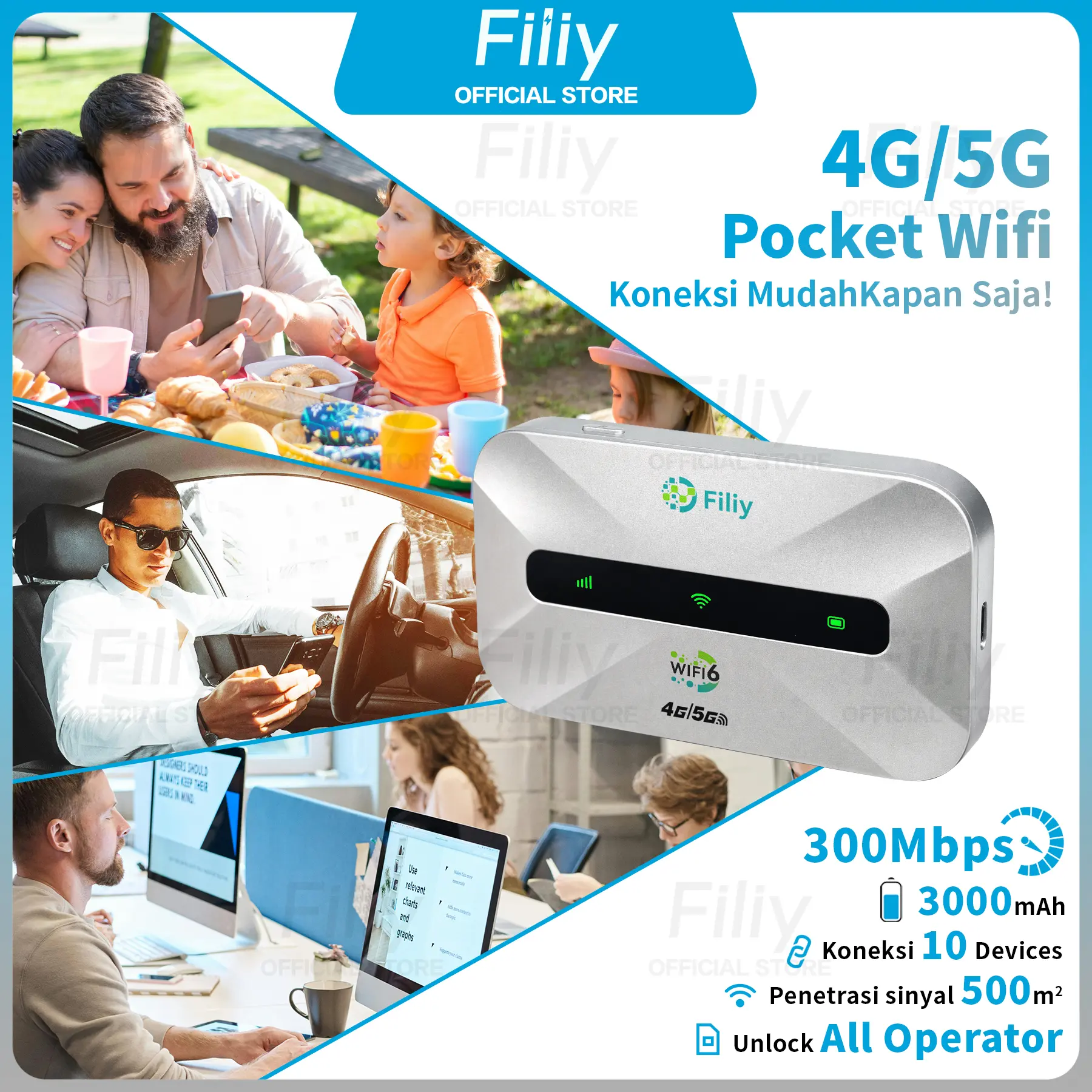 5 Mobile Ruter Filly MF900 Portable WiFi Router 4G LTE 300Mbps Pocket Hotspot with ...