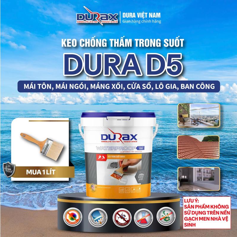 Keo Chống Thấm DURAX Trong Suốt - Chống Thấm Sàn Mái Mái Tôn Mái Ngói Máng Xối Gỗ Công Nghiệp 10 Kg