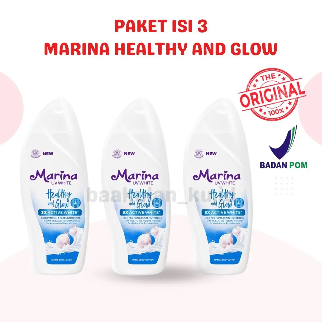 (Lebih Hemat Isi 3pcs) Marina UV White Hand Body Lotion Healthy and Glow Mencerahkan Meratakan warna kulit