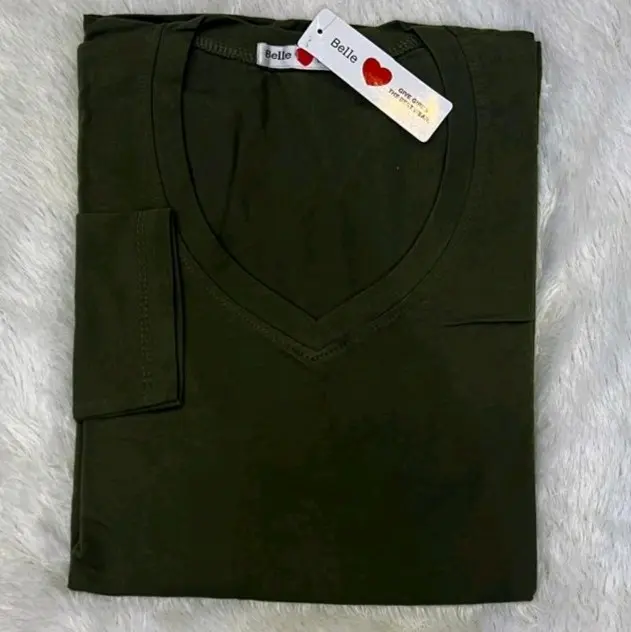Kaos  Lengan Panjang kerah V ORI BELLE Atasan Wanita Polos Nyaman 6