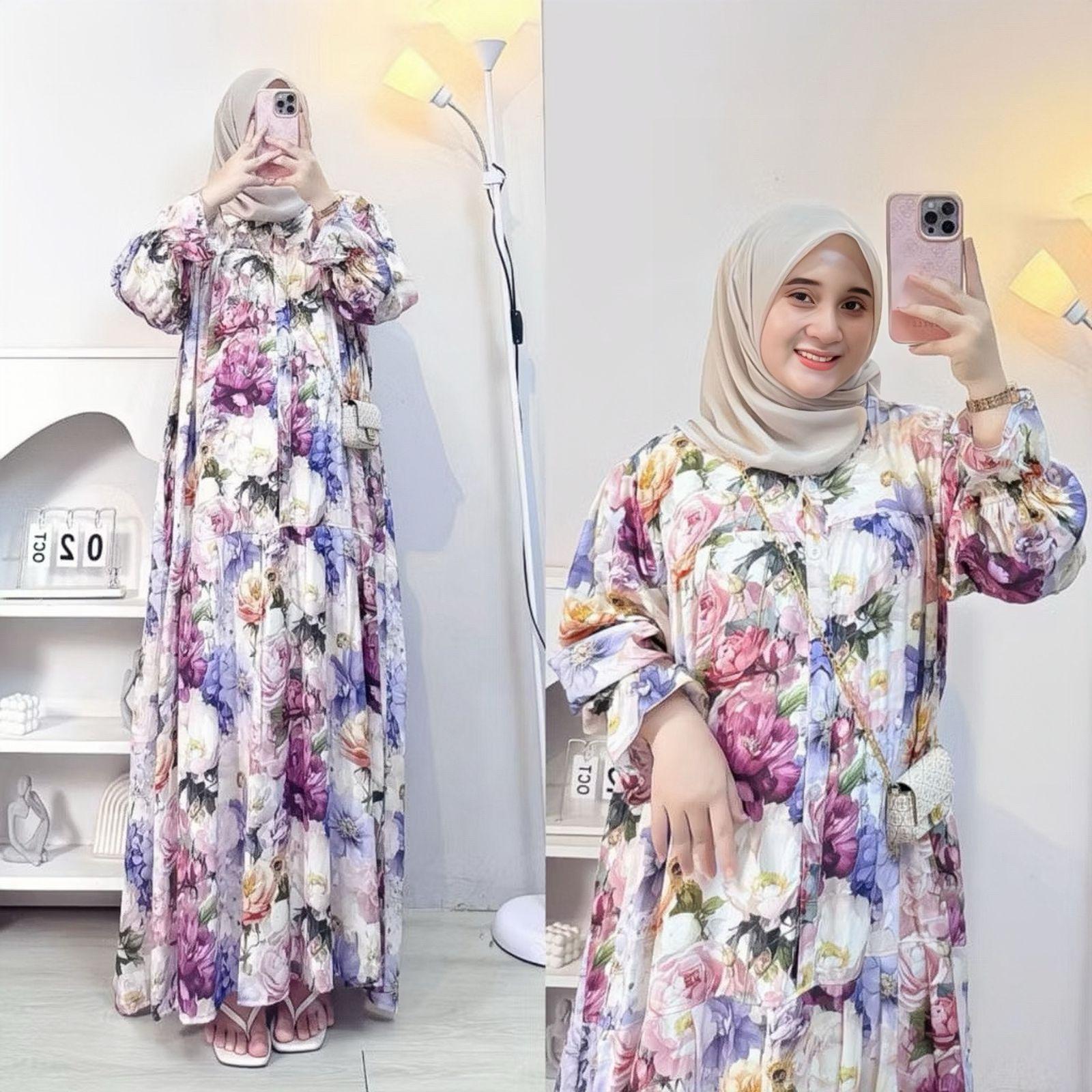 Naja.Fashion - Daisy Gamis Bunga Rayon Premium Busui Friendly Long Dress Motif Floral Korea Style Lengan Panjang untuk Tampilan Elegan dan Nyaman