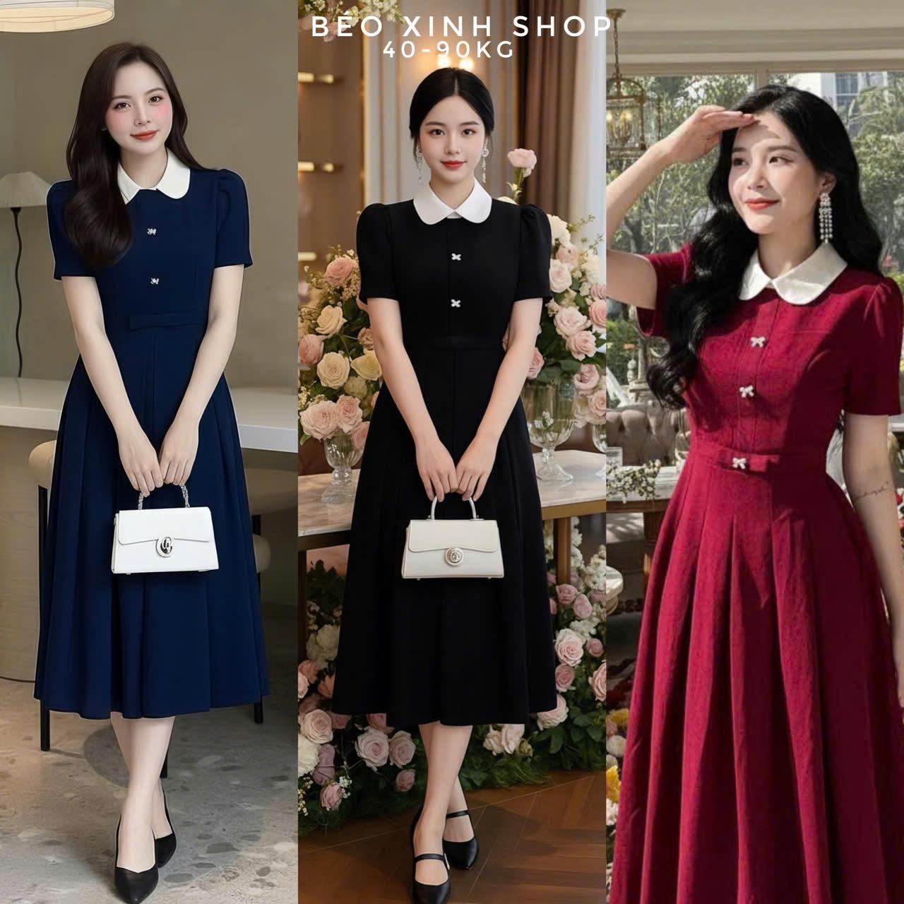 Váy Dự Tiệc Nữ Thiết Kế Cổ Bẻ Trắng Phối Cúc Hoa (Vải Tuyết Mưa) Cao Cấp Thanh Lịch Sang Trọng Cho Các Nàng Bigsize 40–90kg Thời Trang Nữ Béo Xinh Shop - A.1635