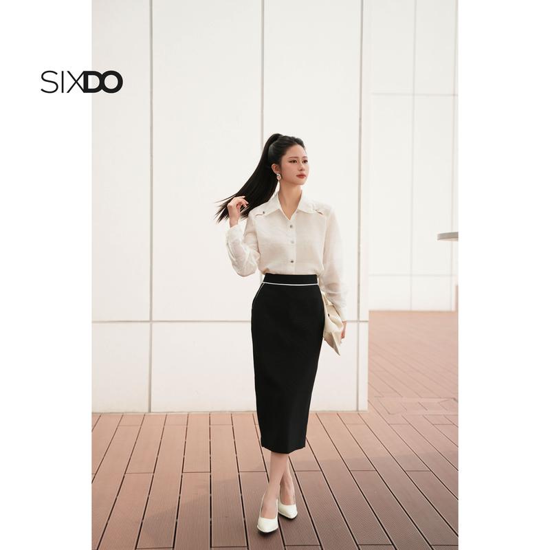 Chân váy bút chì đen viền trắng SIXDO (Black Raw Pencil Skirt)