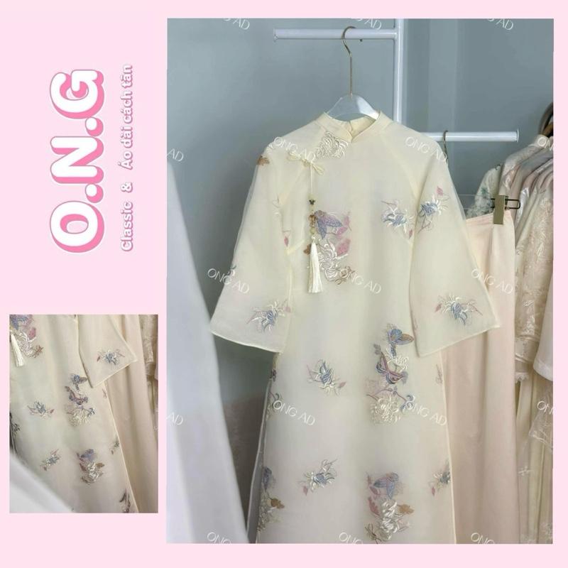   ONG AD Áo dài BẠCH ĐIỆP dáng suông cổ truyền thống tay leo lửng dài gần cổ tay XS-8XL  