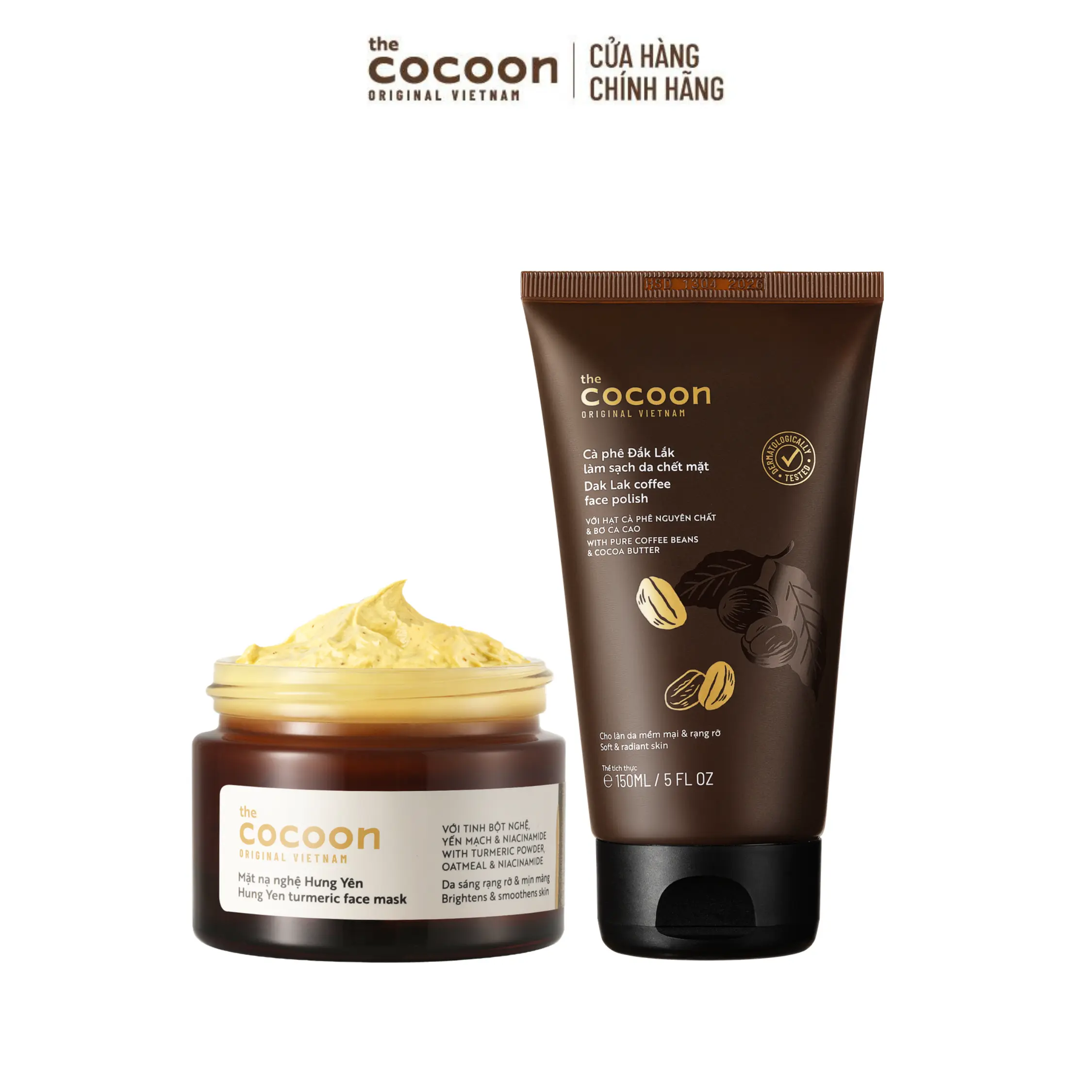 Ảnh đại diện COMBO 1 Tẩy da chết mặt cà phê Đắk Lắk Cocoon 150ml + 1 Mặt nạ nghệ Hưng Yên 30ml