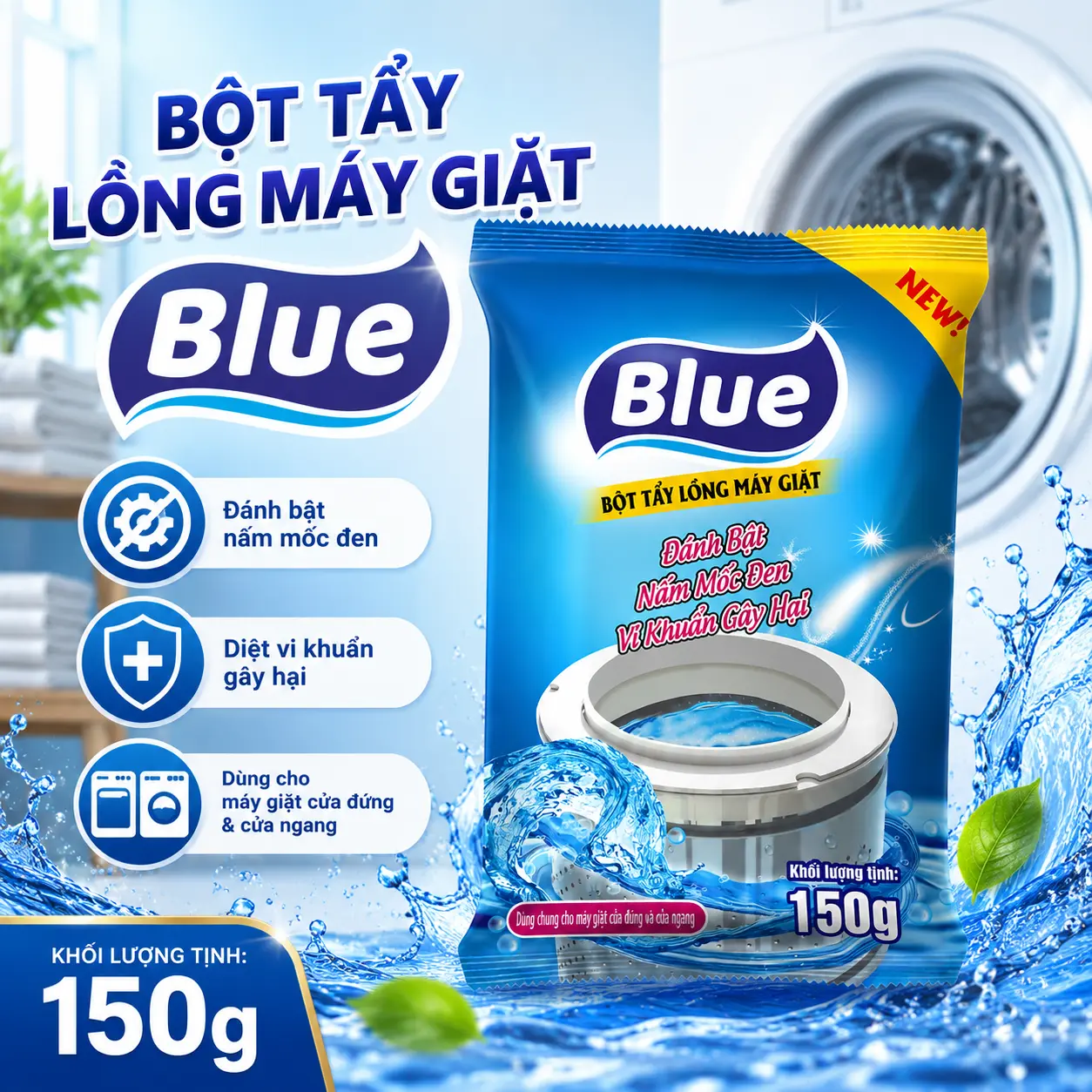 [BÁN CHẠY NHẤT] Bột Tẩy Lồng Máy Giặt 150g Công Nghệ Oxy Hoạt Tính Tẩy Cặn Bẩn Khử Mùi Diệt Khuẩn