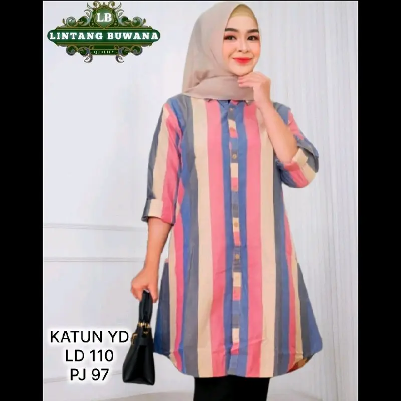 Lintang Buwana Selina Tunik Kotak Kotak Katun Wanita Atasan Panjang Muslim Kancing Formal daily warna warni 7