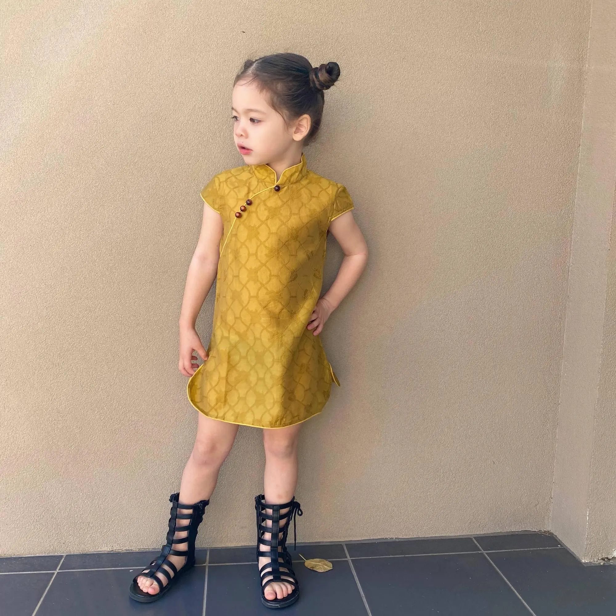 Vintage temperament children's skirt ultra-thin retro fashionable Chinese style cheongsam skirt children's dress princess skirt
