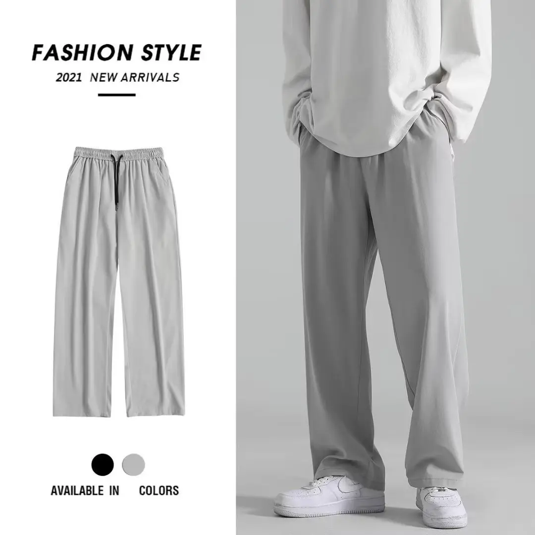 Baggy Pants Ice Silk Loose Straight Cut Plus Size Casual Sports Baggy Jogging Slocks Pants For Men