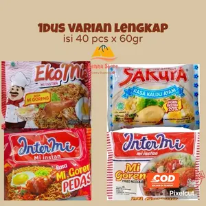 INTERMIE Pedas Goreng x EKOMIE Goreng x SAKURA Kuah Instan 60gr (1dus isi 40pcs) Food Noodles Mie Instan Makanan Goreng Ayam Bawang Pedas