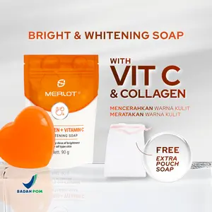 MERLOT Collagen & Vitamin C Brightening Soap - Mencerahkan Kulit Meratakan Warna Kulit, Halus & Glowing Free Extra Pouch Soap