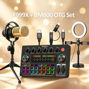 Bonkyo F999X & BM800 Set Streaming Lengkap Sound Card OTG Cable Headset Lampu Penguat Cahaya Ideal untuk Live Streaming Podcast & Content Creation Laptop Komputer Pc