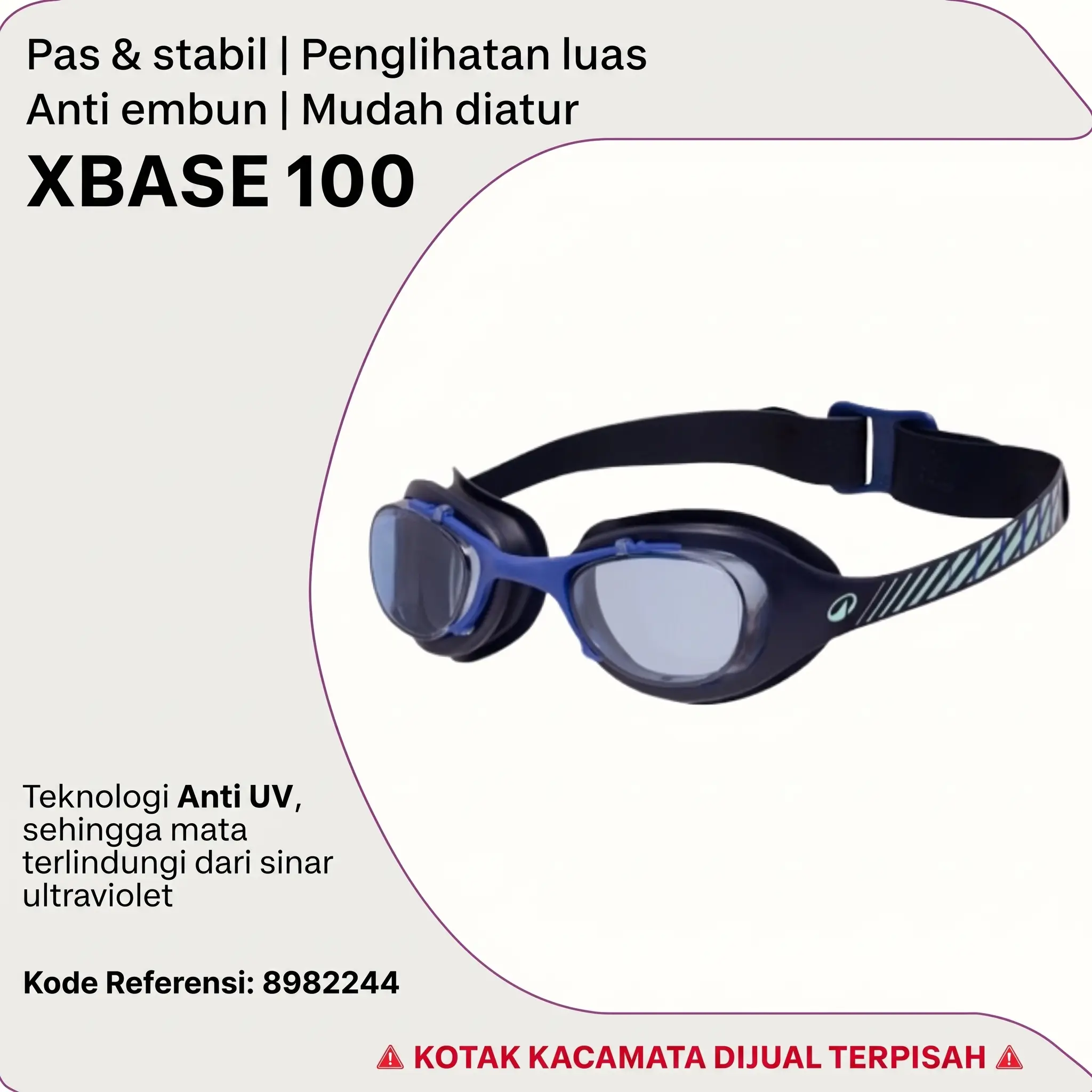 Decathlon TRIBORD Kacamata Renang Dewasa XBase 100 Ukuran L - Lensa Berwarna Biru Navy/Hijau - 8982244