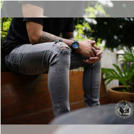 Product Introduction of Celana Jeans Pria Handmad Bandung dengan Gaya Sobek Lutut yang Stylish Ripped Panjang Slimfit Tebal Skinny Hitam Stretch Pensil Denim Hitam celana Pendek Dewasa Distro 28
