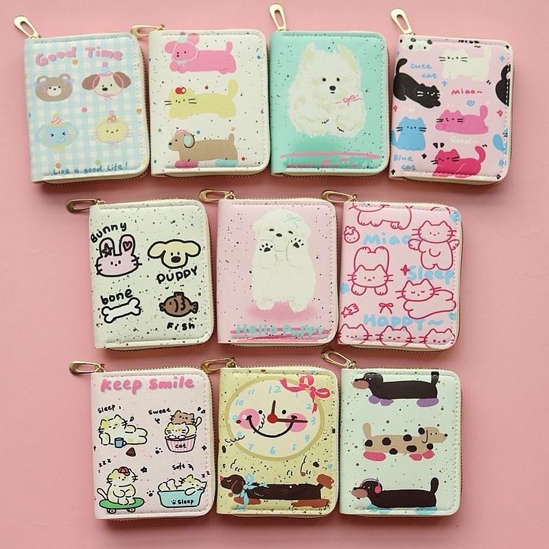 Loso Ví nữ mini gấu dâu 2 ngăn - Da PU cao cấp trơn mịn loại khoá kéo không gỉ sét kích thước 10-10cm thời trang dễ thương