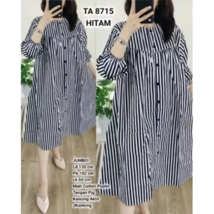 tunik salur wanita Atasan Panjang Katun Dewasa Motif Garis Baju Stripe Top terbaru 2025 Dress Casual 3