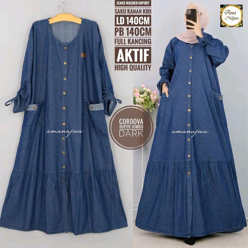 gamis jeans jumbo xxl-xxxxl -gamis super jumbo jeans ld 120-140 cm Dress Muslim Baju Wanita Dewasa 0