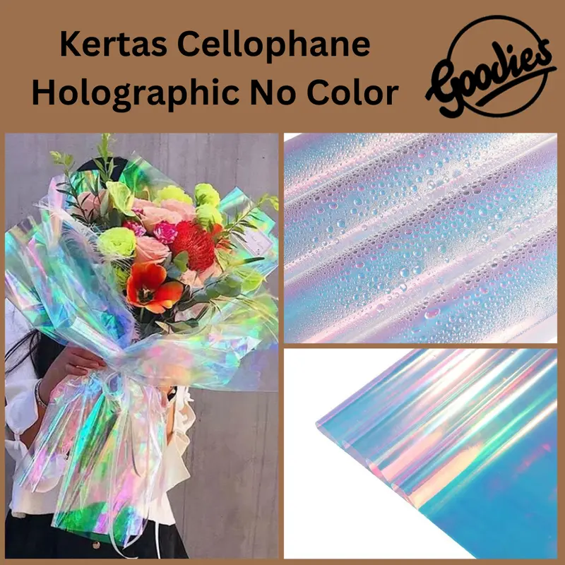 *5 LEMBAR* Kertas Buket Clear Hologram No Color Paper (58x58cm) Flower Wrapping Cellophane Hologram Bening untuk Bucket Bunga Snack Wisuda / Krtas Celophane Chellophane 0