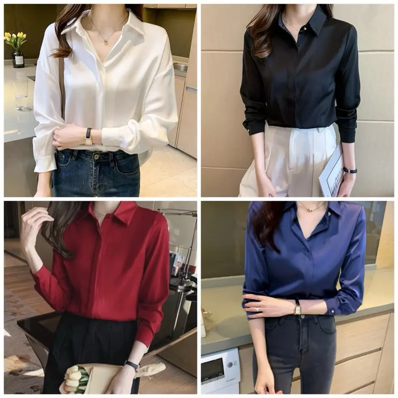 Kemeja Satin Blouse Satin Atasan Satin Wanita Kemeja Korea