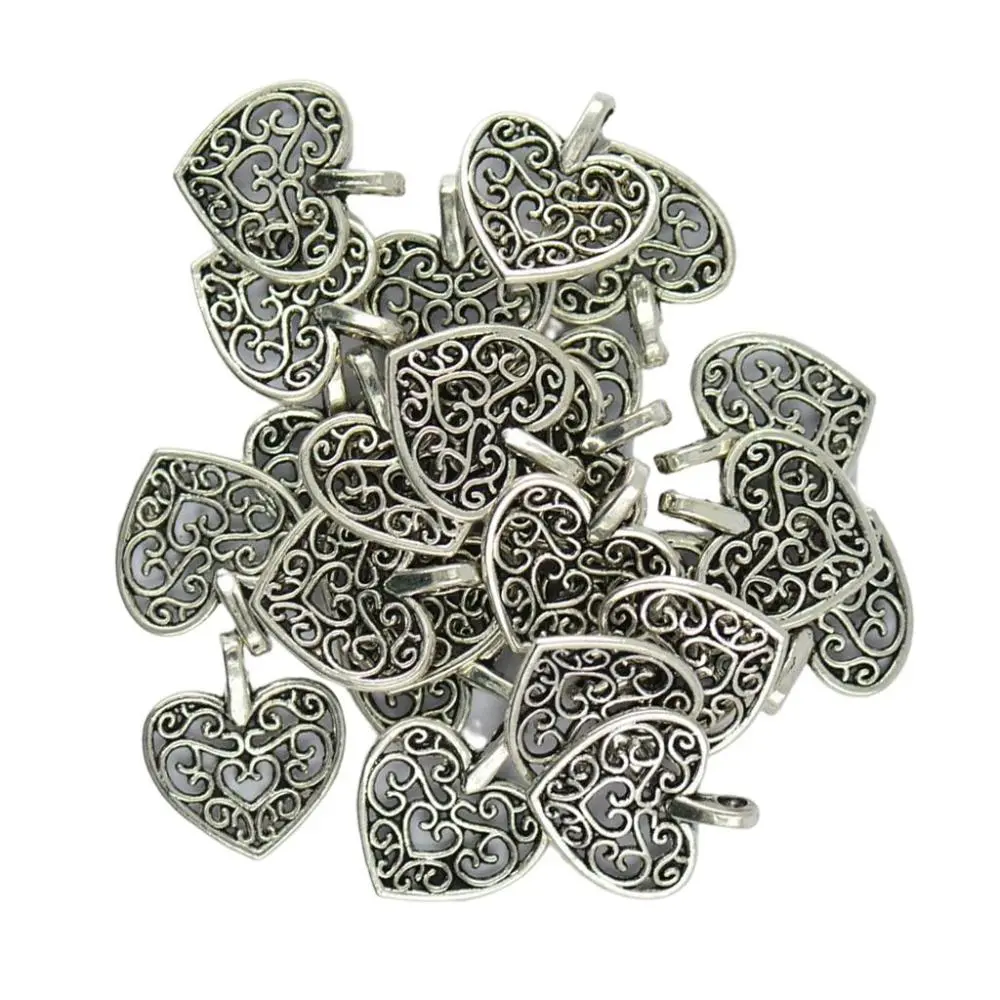50pcs Heart Charms Antique Pendant DIY Jewelry Making
