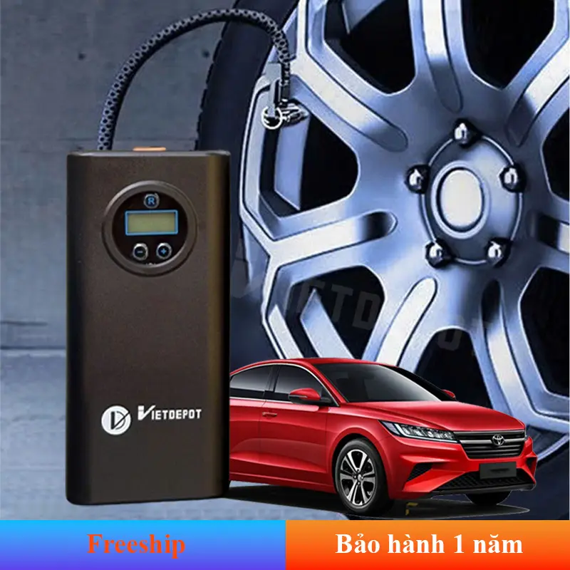 Máy bơm lốp mini cầm tay dùng pin sạc cao cấp Viet Depot, đa chức năng, thiết kế nhỏ gọn, theo dõi áp suất lốp, tự ngắt khi bơm đầy. Bơm lốp xe ô tô, Bơm hơi xe  ô tô, Bơm hơi dùng pin, Bơm hơi nén khí, Bơm xe đạp, Bơm xe máy, Bơm xe điện, Bơm bong bóng 5