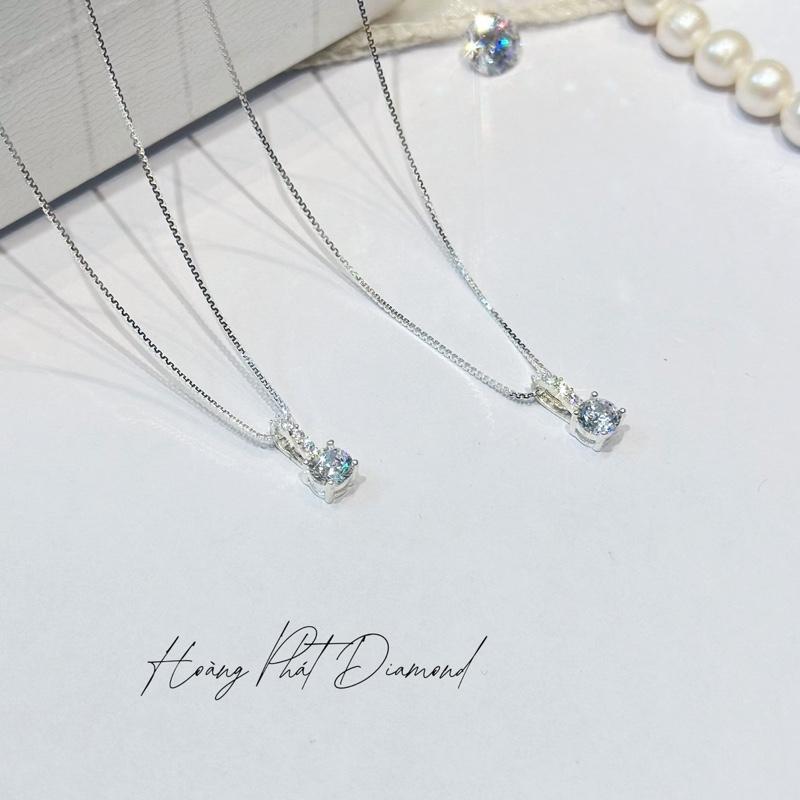 [Hoàng Phát] Trang Sức Dây Chuyền Bạc Ý 925 Mì Hộp Vuông 4T5 (45cm) Phối Mặt Một Hột 5li Khoen Tấm Sang Trọng Thời Trang (P015) KHÔNG XI KIM