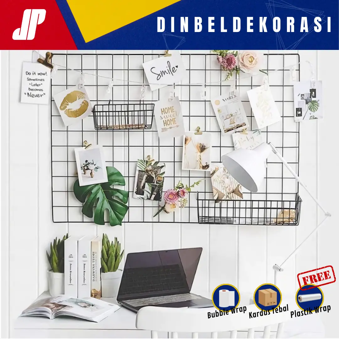 Paket Lengkap Hijang 52x35cm | 65x45cm hiasan dinding besi panjang wall grid wire mesh foto notes dekorasi kamar AESTETIK