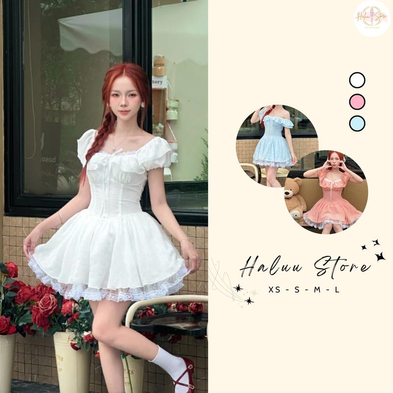  Váy Xòe Ngắn Tiểu Thư Tùng Phồng Phối Ren Baby Lolita HaLuuStore HH89 Nữ Tay Loe 