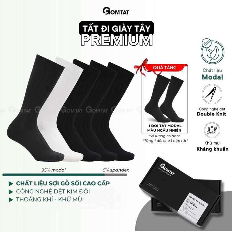 DEAL QUÀ TẶNG - Hộp 5 đôi tất nam đi giày tây GOMTAT chất liệu sợi Modal gỗ sồi cao cấp kháng khuẩn khử mùi - MODAL-STA-5012-CB5