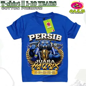 ALLS KIDS Baju Kaos Distro Anak Persib Juara Hattrick Champions Terbaru Untuk Usia 1-10 Unisex Tahun Fashion Cotton 30s Premium
