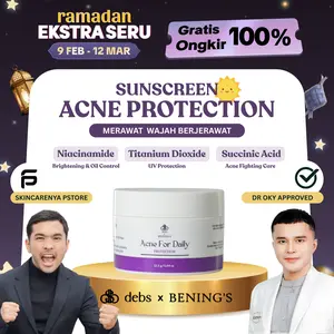 Sunscreen for Acne Treatment by Debs x Bening's Anti UV Daily Protection Mengatasi Mencerahkan Kulit Wajah Berjerwat Beruntusan Menyembuhkan Bekas Jerawat Menyamarkan Noda Hitam