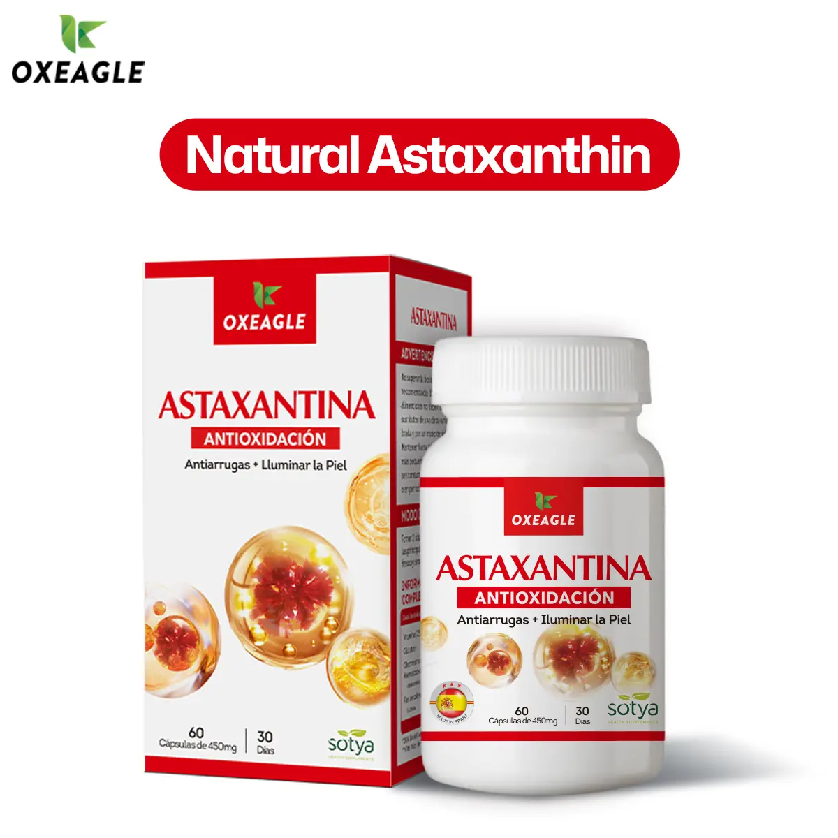 【Oxeagle】Powerful Antioxidant Astaxanthin Capsules | Anti Wrinkle & Overall Wellness | 60 Capsules/Bottle | 2 Capsules Per Day | Vitamin D Supplement