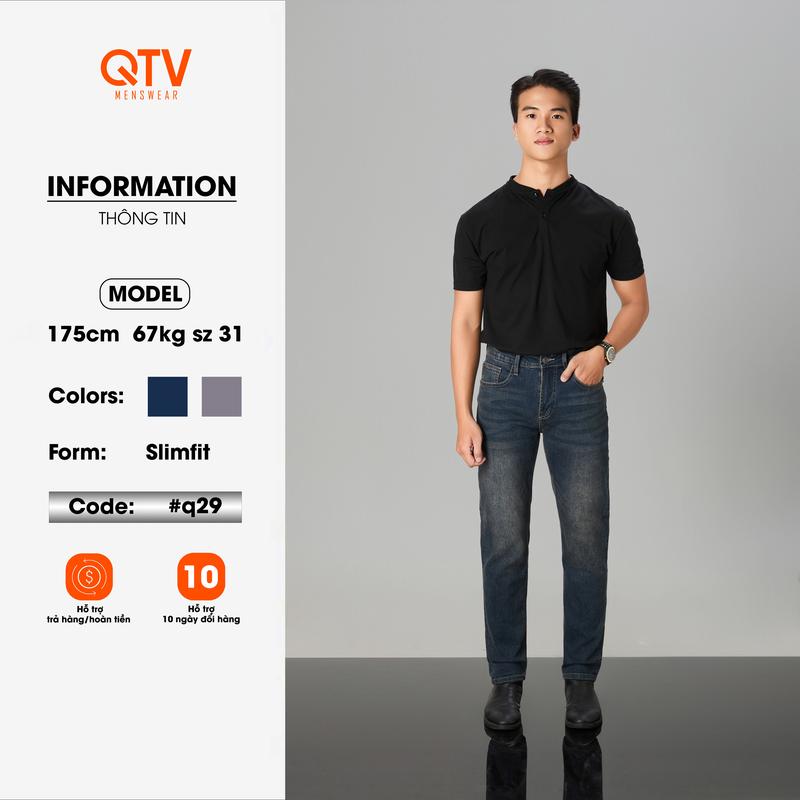 [QTV2] Quần jean nam co giãn Slim fit.xanh than_Q29 Menswear Pants jean Hot trend Có Túi