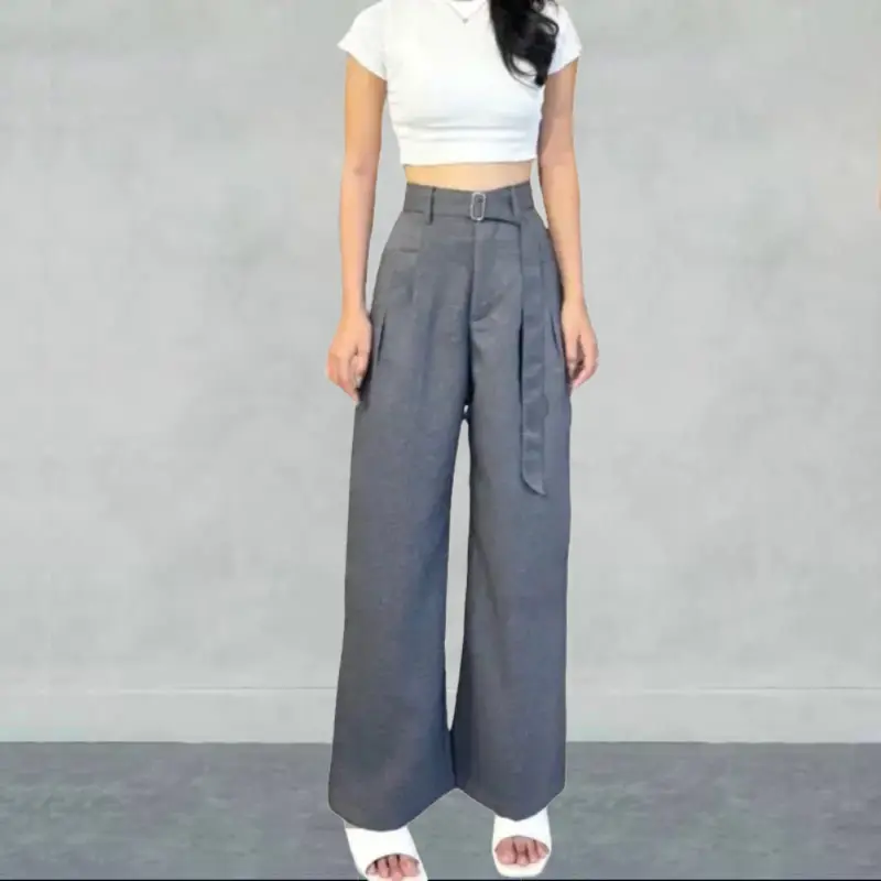 Obi Pants Celana Panjang Wanita Kerja Kantor Anti Kusut Formal Casual Highwaist Trousers Loose Pants