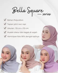 Bella Hijab Bella Square Bahan Polycotton Anti Letoy Super Premium Nyaman Segiempat Muslim Basic 110x110 cm