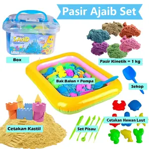 Magic Sand 6 Warna 1KG Refill Mainan Pasir Ajaib Dan  Plastik Cetakan Sand Kreatif Mainan Anak Ajaib Set Pasir kinetik sekop Mainan Pasir Water Permainan Toys mainan kolam renang perkembangan anak