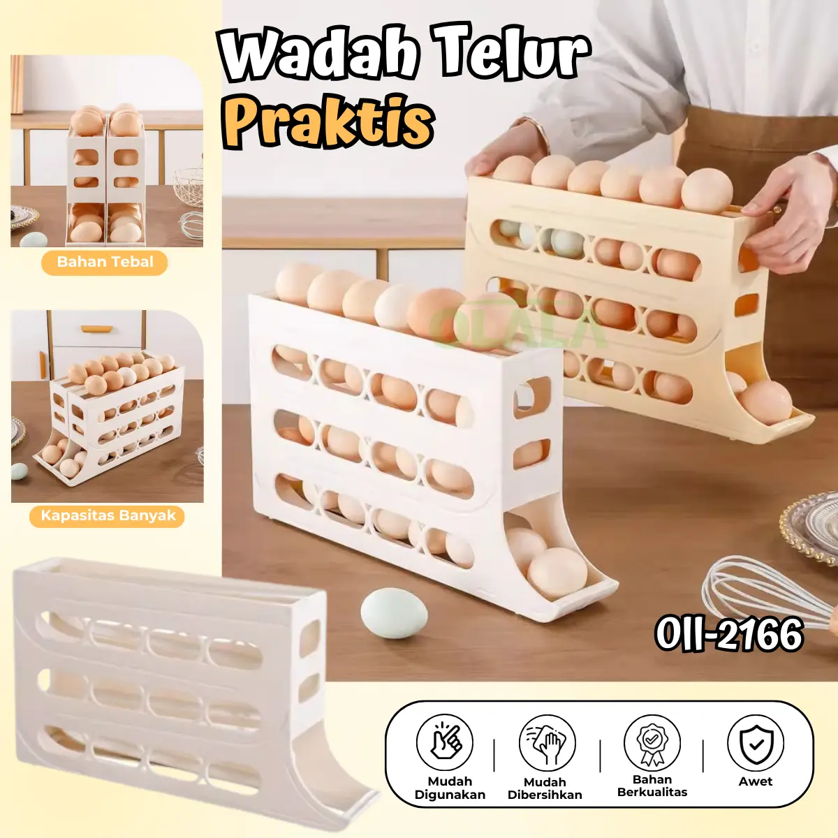 Tempat Penyimpanan Telur 4 Tingkat Minimalis Rak Penyimpanan Telur Otomatis Hemat Ruang Oll-2166