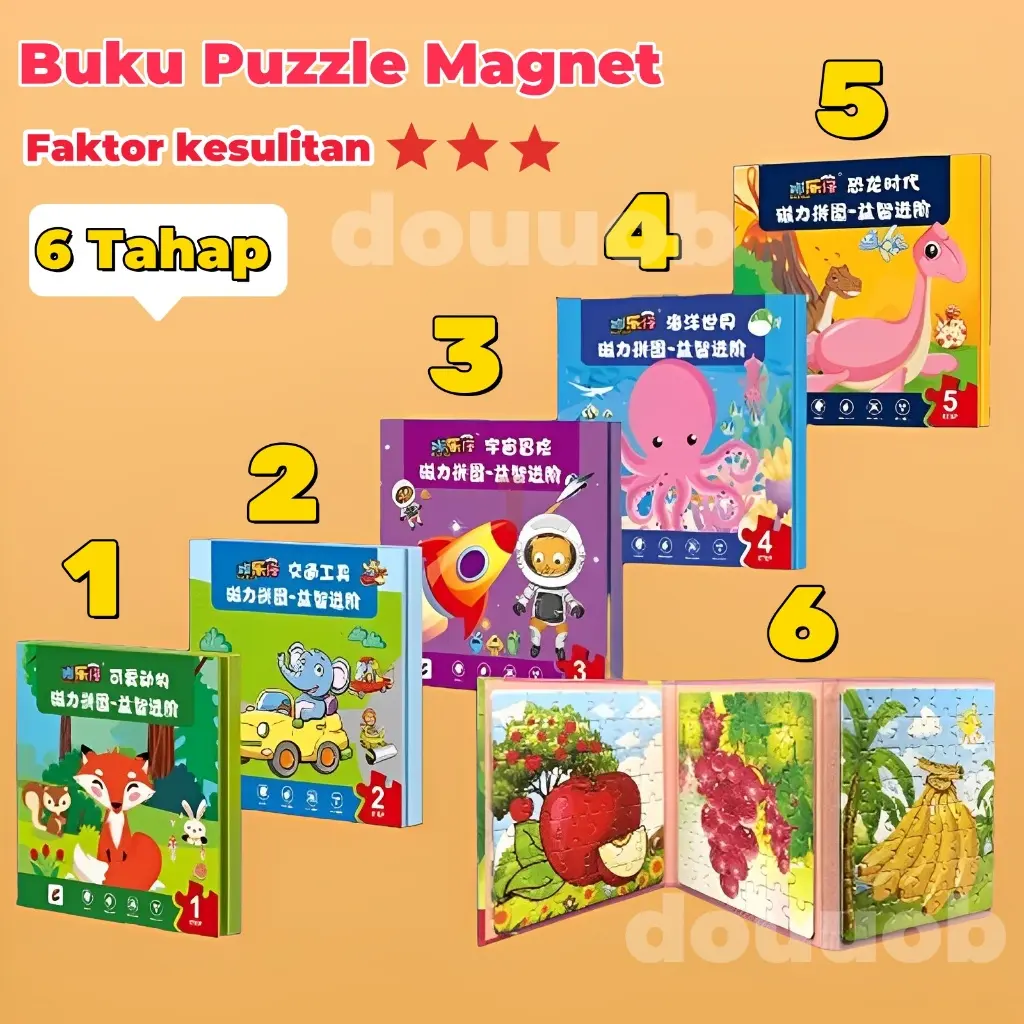 Mainan edukasi anak 0 -7 Tahun/ Buku Puzzle Magnet / Booklet Magnetic Puzzle 3 in 1 Dengan 6 Step Variasi