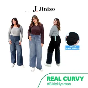 REAL CURVY - JINISO Jumbo Straight Loose Stretch Celana Jeans Wanita Highwaist