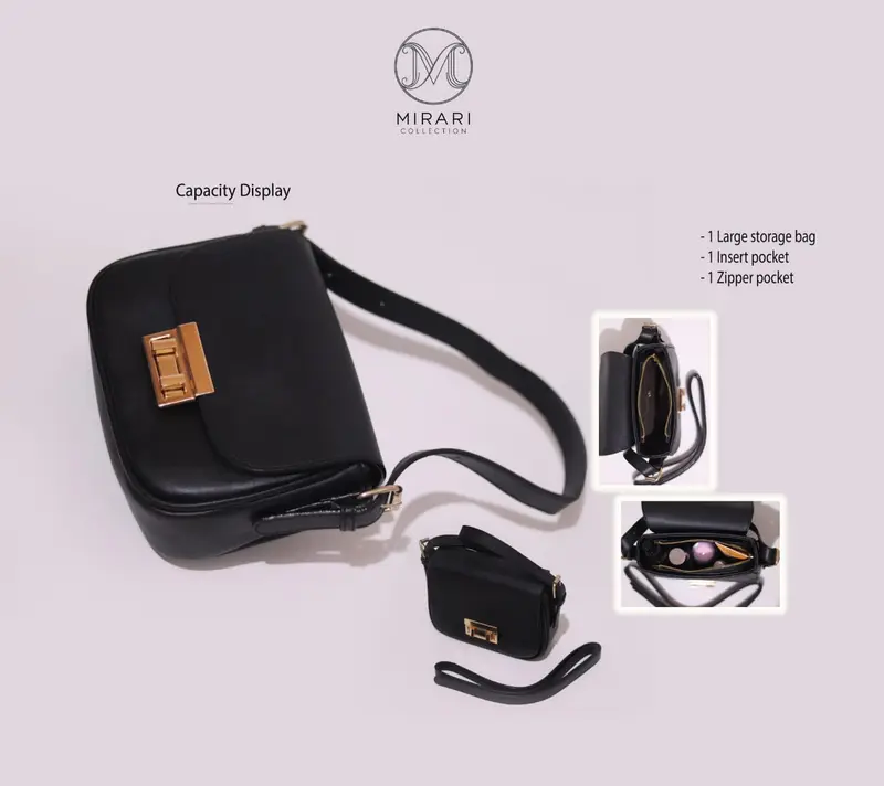 Tas Selempang Bahu Wanita Mirari Collection Kulit Sintetis Polos - Desain Modern dengan Aksen Gold 3