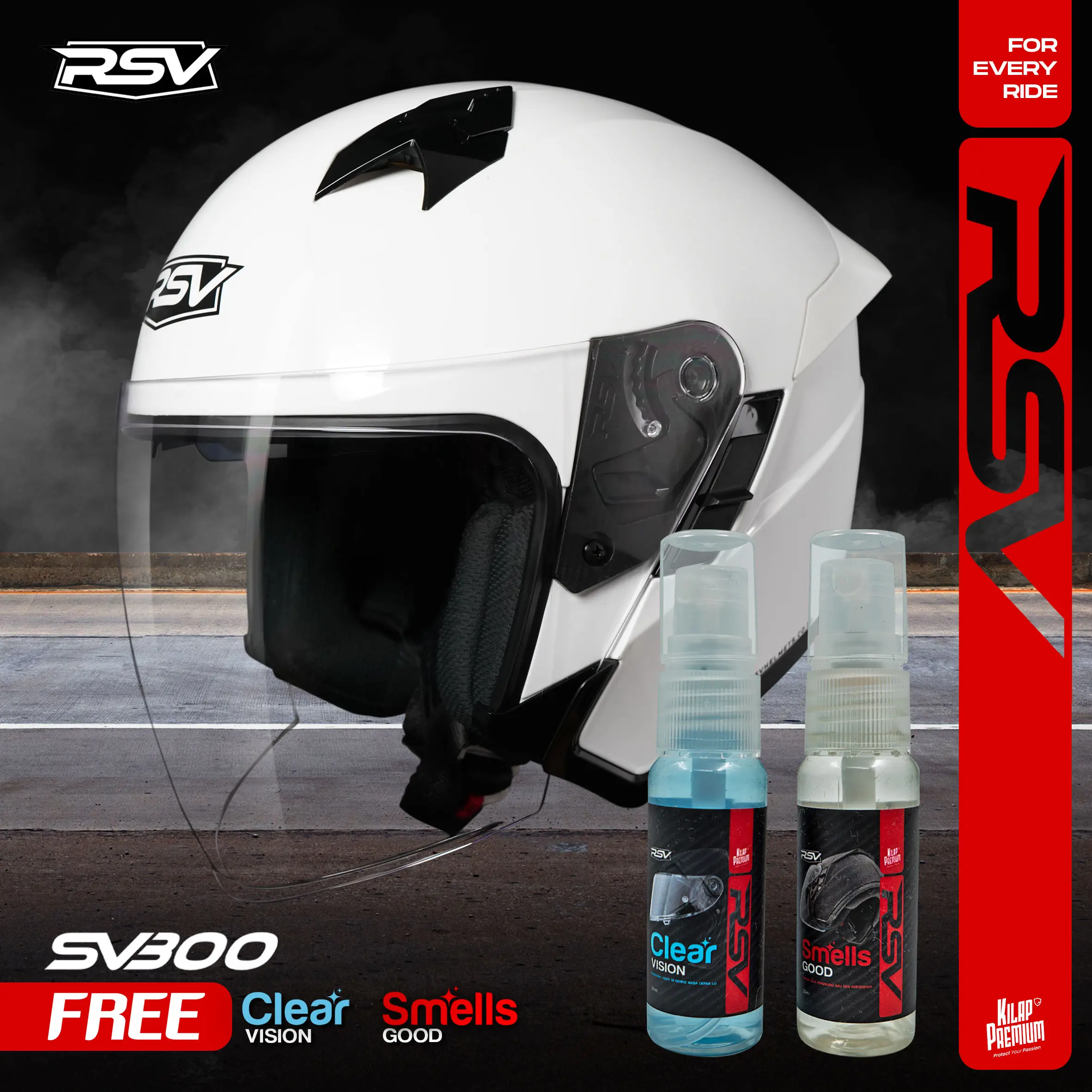 HELM Half Face RSV SV300 WHITE GLOSSY Motorcycle