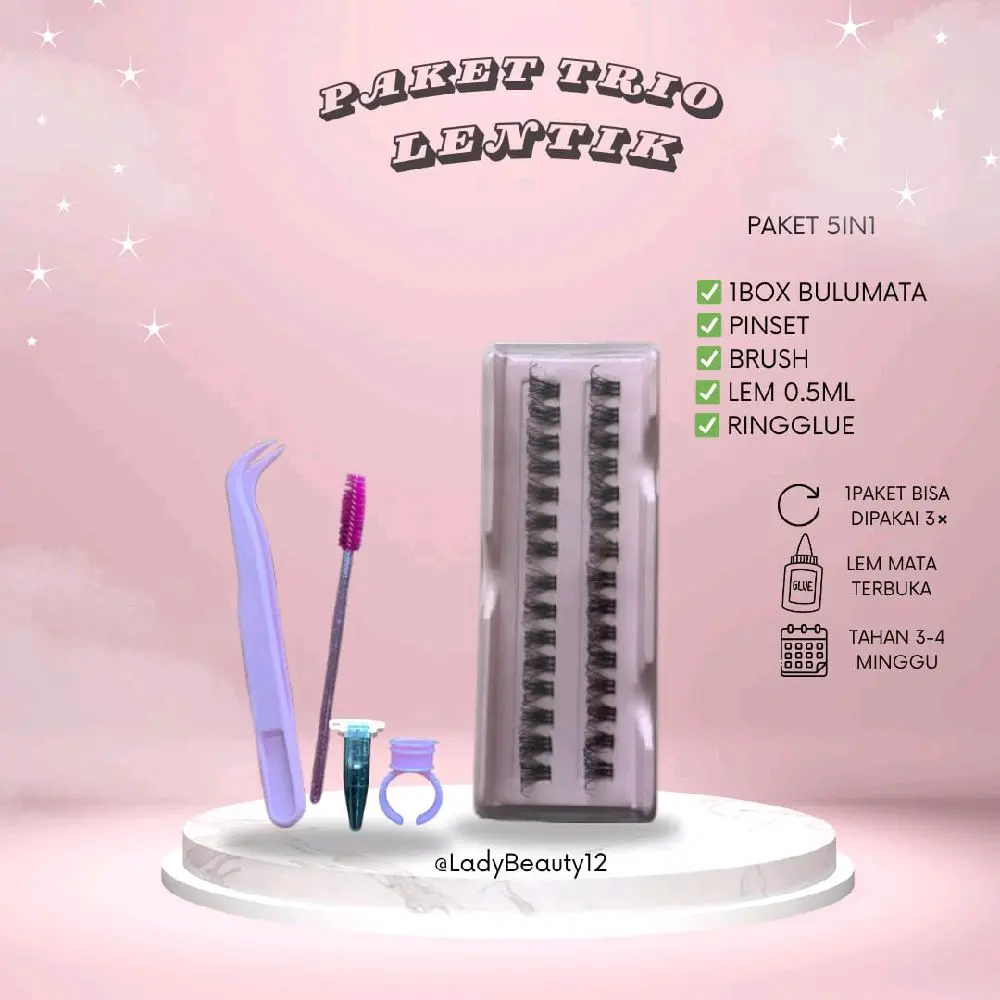 Bulu Mata Eyelash Extension Waterproof dengan Paket Lengkap Trio Mini Lentik - Bulumata